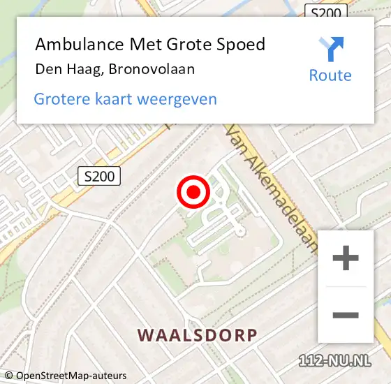 Locatie op kaart van de 112 melding: Ambulance Met Grote Spoed Naar Den Haag, Bronovolaan op 24 november 2017 16:39