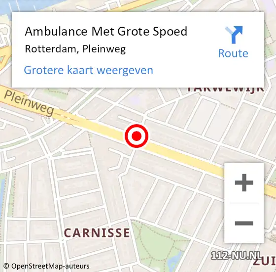 Locatie op kaart van de 112 melding: Ambulance Met Grote Spoed Naar Rotterdam, Pleinweg op 24 november 2017 18:54