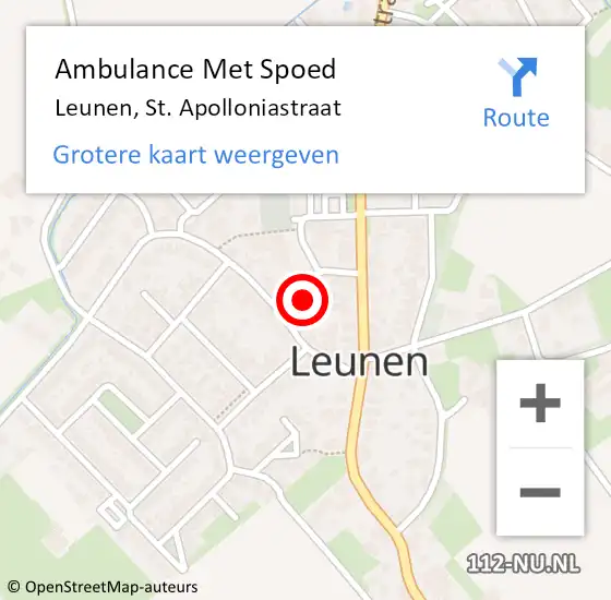 Locatie op kaart van de 112 melding: Ambulance Met Spoed Naar Leunen, St. Apolloniastraat op 24 november 2017 19:01