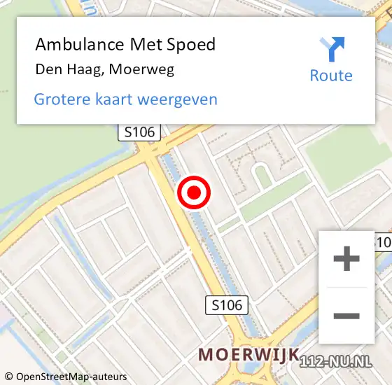 Locatie op kaart van de 112 melding: Ambulance Met Spoed Naar Den Haag, Moerweg op 24 november 2017 19:13