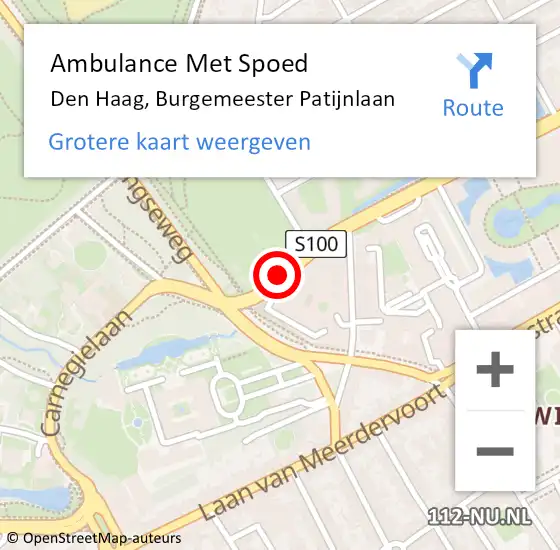 Locatie op kaart van de 112 melding: Ambulance Met Spoed Naar Den Haag, Burgemeester Patijnlaan op 24 november 2017 20:26