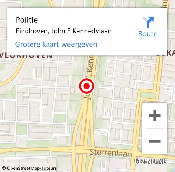 Locatie op kaart van de 112 melding: Politie Eindhoven, John F Kennedylaan op 24 november 2017 21:46