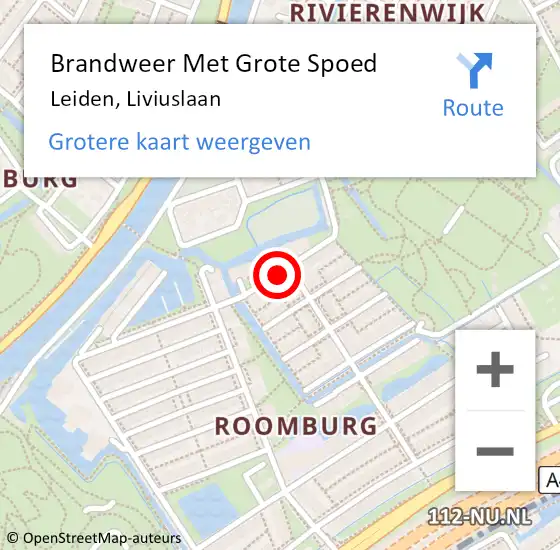 Locatie op kaart van de 112 melding: Brandweer Met Grote Spoed Naar Leiden, Liviuslaan op 24 november 2017 22:03