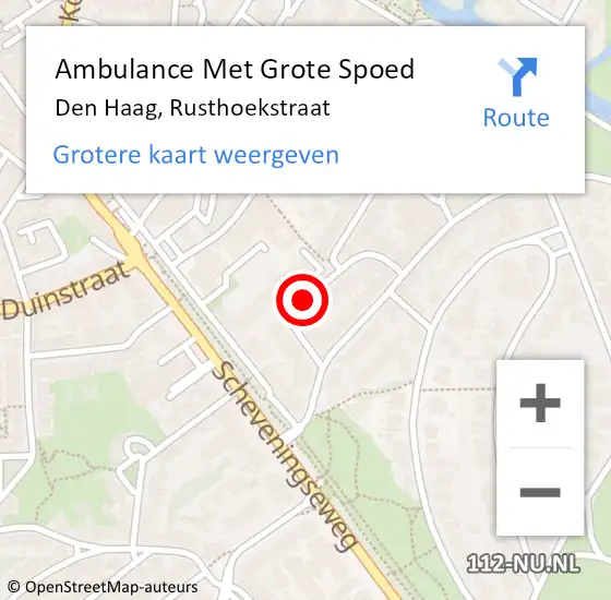 Locatie op kaart van de 112 melding: Ambulance Met Grote Spoed Naar Den Haag, Rusthoekstraat op 24 november 2017 22:19