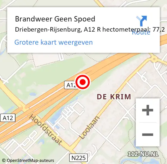 Locatie op kaart van de 112 melding: Brandweer Geen Spoed Naar Driebergen-Rijsenburg, A12 R hectometerpaal: 77,2 op 24 november 2017 23:13