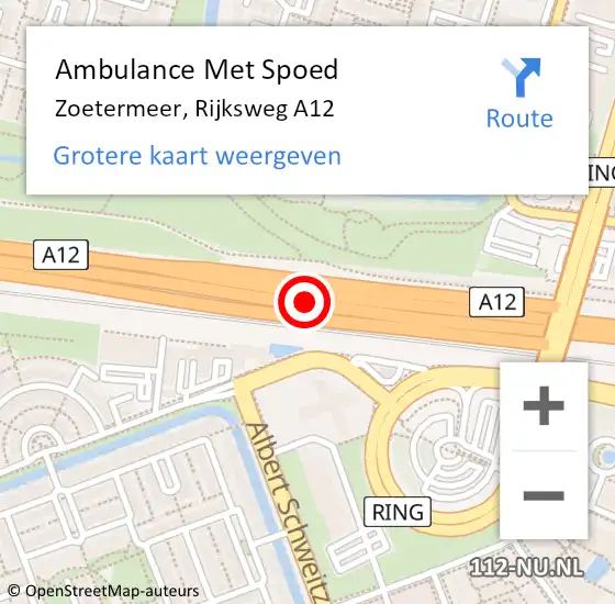 Locatie op kaart van de 112 melding: Ambulance Met Spoed Naar Zoetermeer, Rijksweg A12 op 25 november 2017 03:32