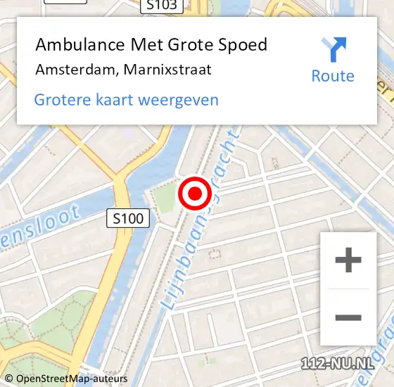 Locatie op kaart van de 112 melding: Ambulance Met Grote Spoed Naar Amsterdam, Marnixstraat op 25 november 2017 04:11