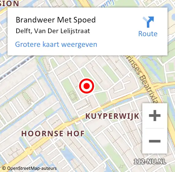 Locatie op kaart van de 112 melding: Brandweer Met Spoed Naar Delft, Van Der Lelijstraat op 25 november 2017 06:46