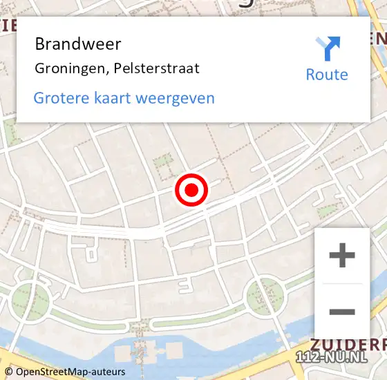 Locatie op kaart van de 112 melding: Brandweer Groningen, Pelsterstraat op 25 november 2017 07:01