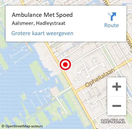 Locatie op kaart van de 112 melding: Ambulance Met Spoed Naar Aalsmeer, Hadleystraat op 25 november 2017 08:31