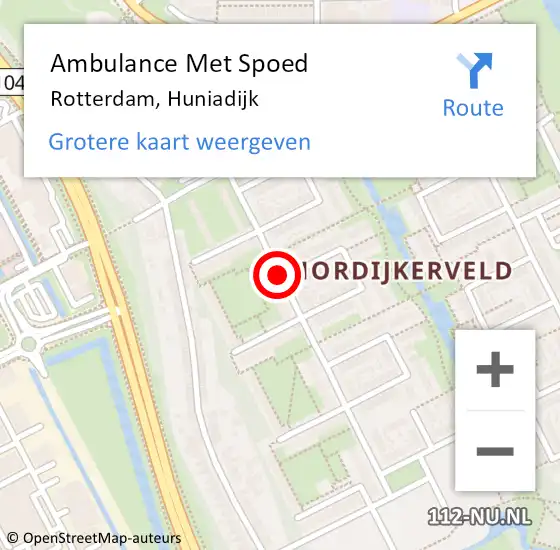 Locatie op kaart van de 112 melding: Ambulance Met Spoed Naar Rotterdam, Huniadijk op 25 november 2017 10:23
