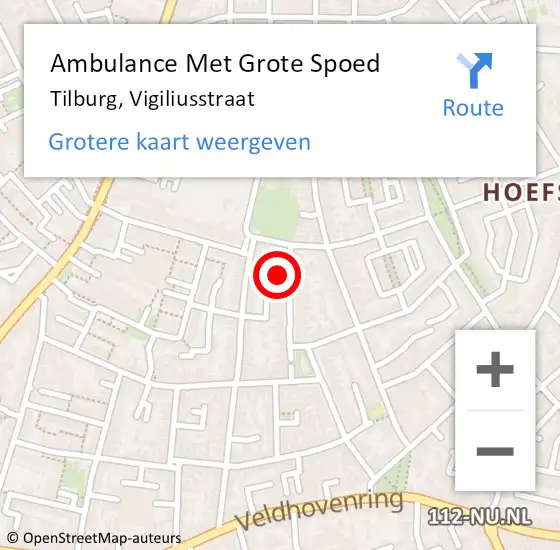 Locatie op kaart van de 112 melding: Ambulance Met Grote Spoed Naar Tilburg, Vigiliusstraat op 25 november 2017 12:04