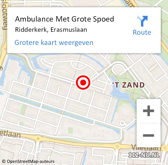 Locatie op kaart van de 112 melding: Ambulance Met Grote Spoed Naar Ridderkerk, Erasmuslaan op 25 november 2017 12:07