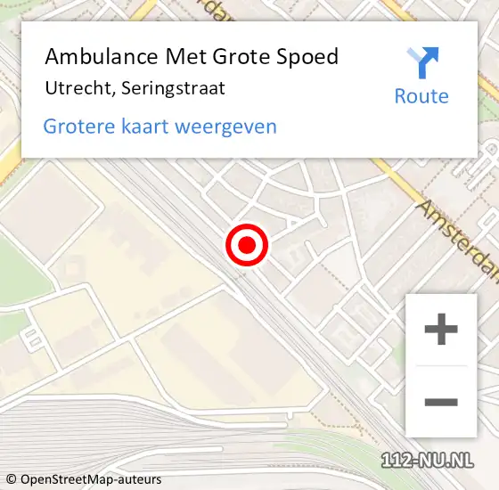 Locatie op kaart van de 112 melding: Ambulance Met Grote Spoed Naar Utrecht, Seringstraat op 25 november 2017 13:06