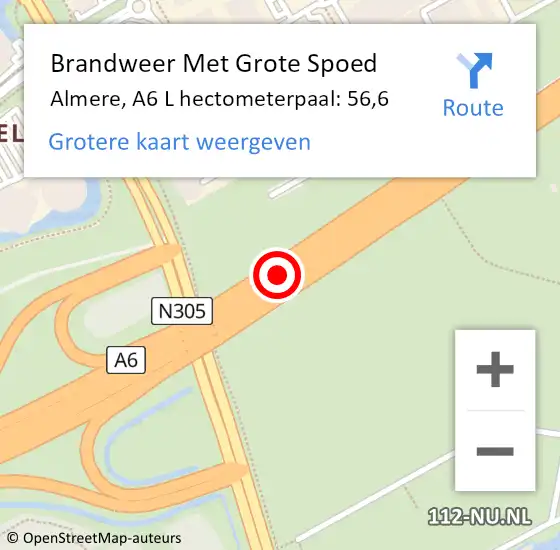 Locatie op kaart van de 112 melding: Brandweer Met Grote Spoed Naar Almere, A6 R hectometerpaal: 61,7 op 26 november 2017 06:54