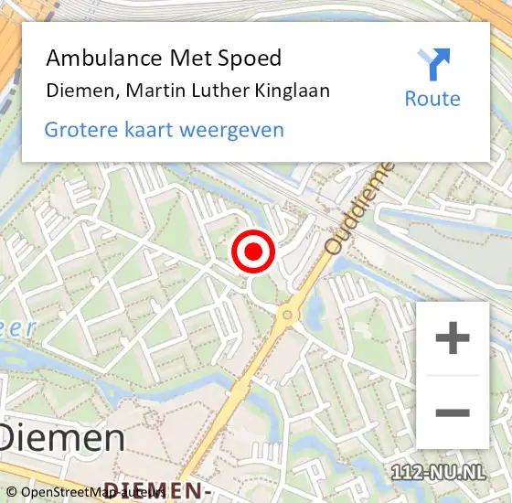Locatie op kaart van de 112 melding: Ambulance Met Spoed Naar Diemen, Martin Luther Kinglaan op 26 november 2017 10:30