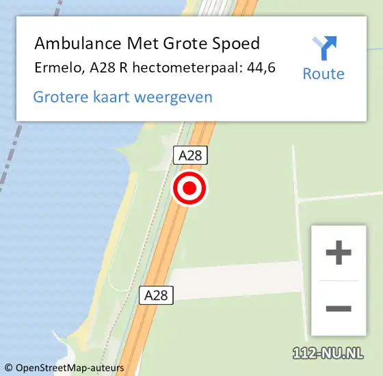 Locatie op kaart van de 112 melding: Ambulance Met Grote Spoed Naar Ermelo, A28 R hectometerpaal: 44,6 op 26 november 2017 12:14