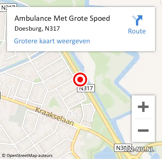 Locatie op kaart van de 112 melding: Ambulance Met Grote Spoed Naar Doesburg, N317 op 26 november 2017 14:04