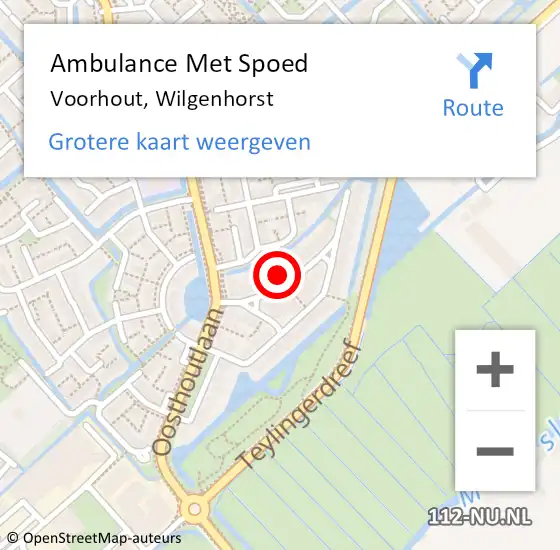 Locatie op kaart van de 112 melding: Ambulance Met Spoed Naar Voorhout, Wilgenhorst op 26 november 2017 17:57