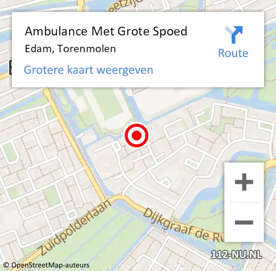 Locatie op kaart van de 112 melding: Ambulance Met Grote Spoed Naar Edam, Torenmolen op 26 november 2017 23:12