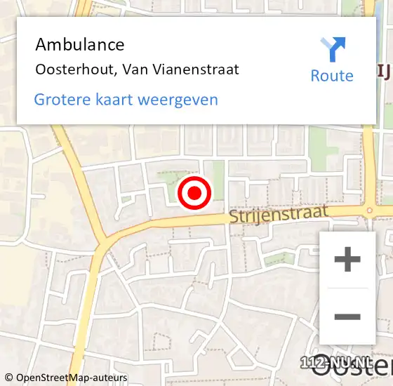 Locatie op kaart van de 112 melding: Ambulance Oosterhout, Van Vianenstraat op 27 november 2017 13:44
