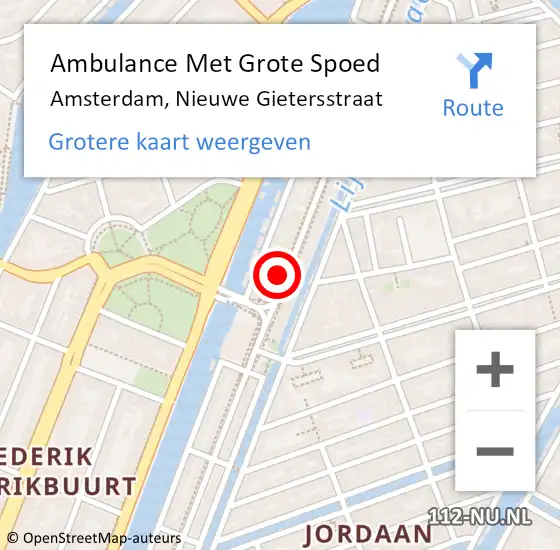 Locatie op kaart van de 112 melding: Ambulance Met Grote Spoed Naar Amsterdam, Nieuwe Gietersstraat op 27 november 2017 15:40