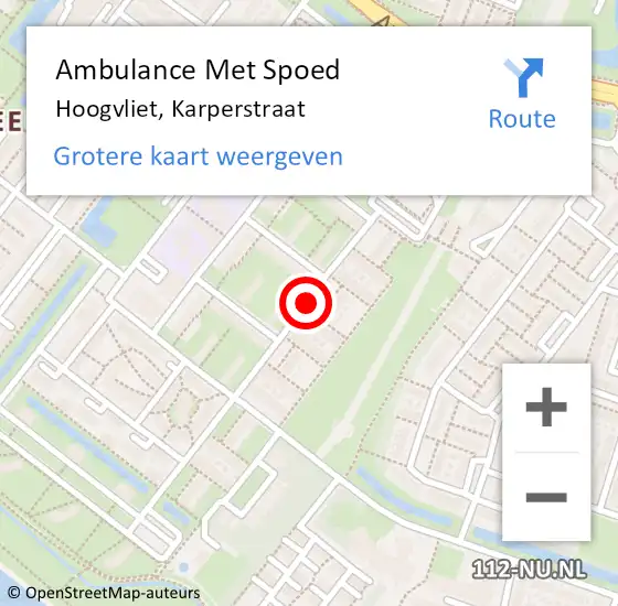 Locatie op kaart van de 112 melding: Ambulance Met Spoed Naar Hoogvliet, Karperstraat op 27 november 2017 18:20