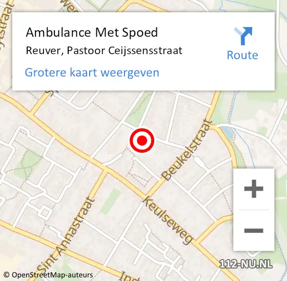 Locatie op kaart van de 112 melding: Ambulance Met Spoed Naar Reuver, Pastoor Ceijssensstraat op 27 november 2017 21:46