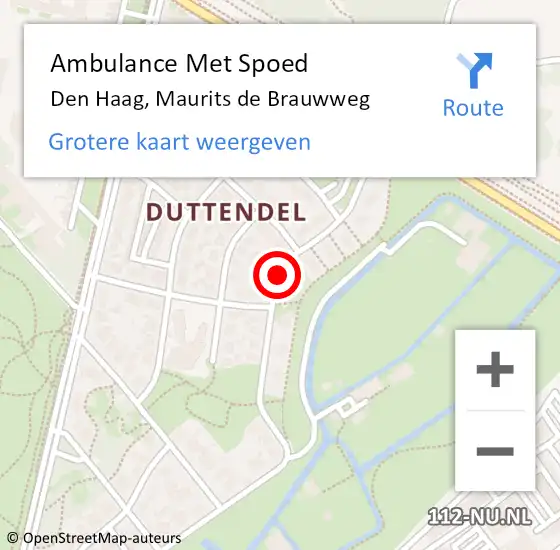 Locatie op kaart van de 112 melding: Ambulance Met Spoed Naar Den Haag, Maurits de Brauwweg op 28 november 2017 11:44