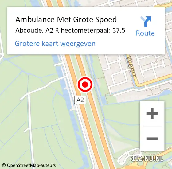 Locatie op kaart van de 112 melding: Ambulance Met Grote Spoed Naar Abcoude, A2 R hectometerpaal: 42,6 op 28 november 2017 21:19