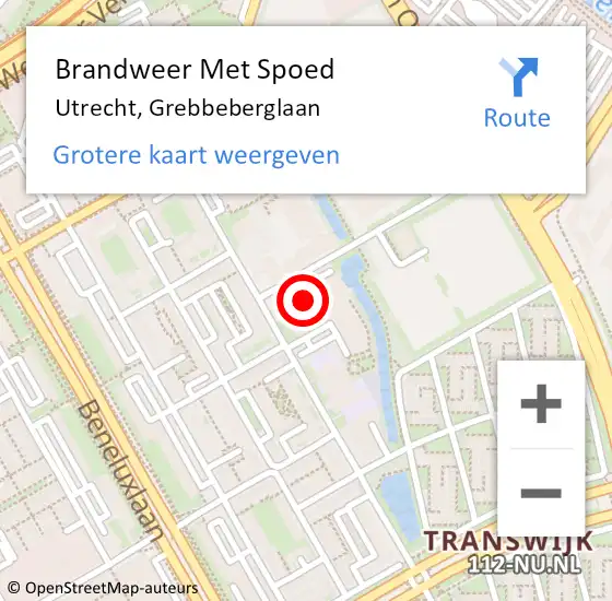 Locatie op kaart van de 112 melding: Brandweer Met Spoed Naar Utrecht, Grebbeberglaan op 29 november 2017 09:57