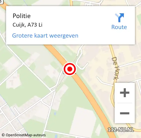 Locatie op kaart van de 112 melding: Politie Cuijk, A73 Li hectometerpaal: 89,9 op 29 november 2017 12:22