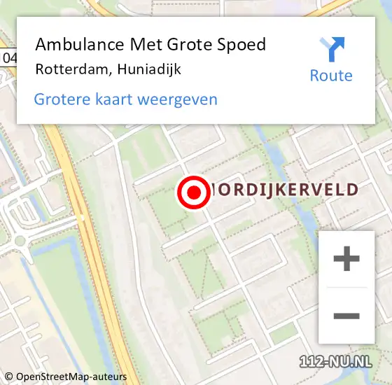 Locatie op kaart van de 112 melding: Ambulance Met Grote Spoed Naar Rotterdam, Huniadijk op 29 november 2017 14:57