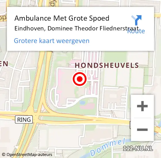 Locatie op kaart van de 112 melding: Ambulance Met Grote Spoed Naar Eindhoven, Dominee Theodor Fliednerstraat op 29 november 2017 17:36