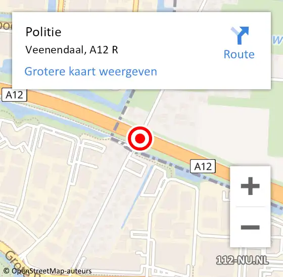 Locatie op kaart van de 112 melding: Politie Veenendaal, A12 R op 30 november 2017 07:31