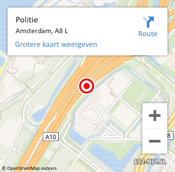 Locatie op kaart van de 112 melding: Politie Amsterdam, A8 L op 30 november 2017 07:35