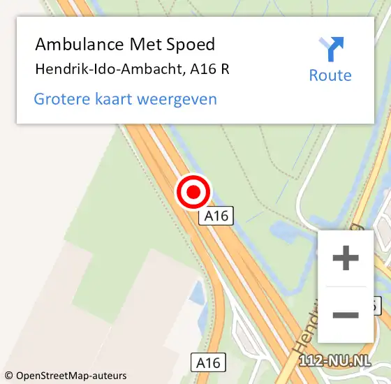 Locatie op kaart van de 112 melding: Ambulance Met Spoed Naar Hendrik-Ido-Ambacht, A16 L hectometerpaal: 28,8 op 30 november 2017 12:54