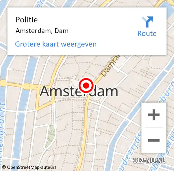 Locatie op kaart van de 112 melding: Politie Amsterdam, Dam op 30 november 2017 16:21