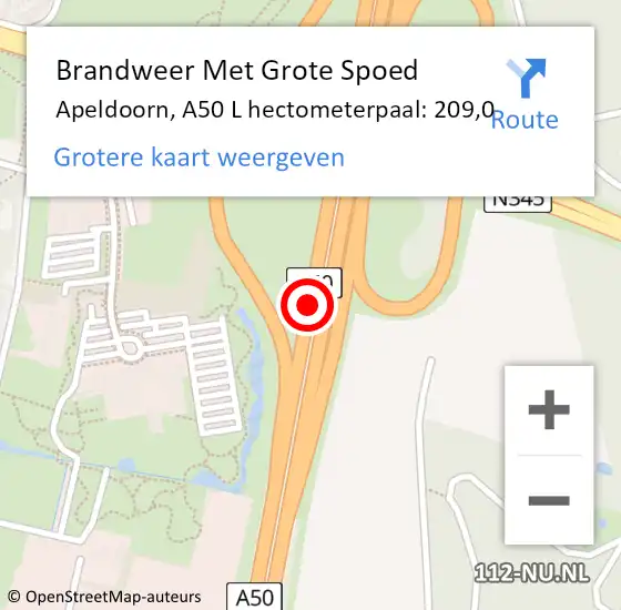 Locatie op kaart van de 112 melding: Brandweer Met Grote Spoed Naar Apeldoorn, A50 R hectometerpaal: 204,4 op 30 november 2017 17:13