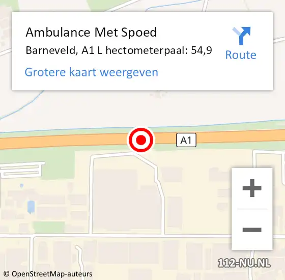 Locatie op kaart van de 112 melding: Ambulance Met Spoed Naar Barneveld, A1 L hectometerpaal: 54,9 op 30 november 2017 17:29