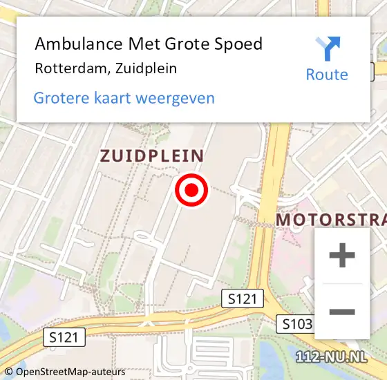 Locatie op kaart van de 112 melding: Ambulance Met Grote Spoed Naar Rotterdam, Zuidplein op 30 november 2017 18:23