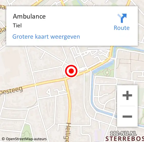 Locatie op kaart van de 112 melding: Ambulance Tiel op 30 november 2017 19:45