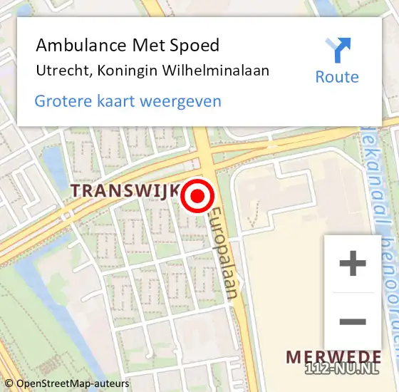 Locatie op kaart van de 112 melding: Ambulance Met Spoed Naar Utrecht, Koningin Wilhelminalaan op 30 november 2017 21:17