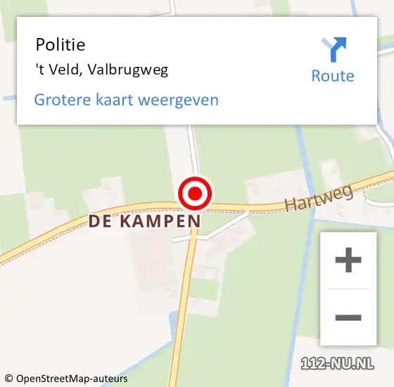 Locatie op kaart van de 112 melding: Politie 't Veld, Valbrugweg op 1 december 2017 00:38