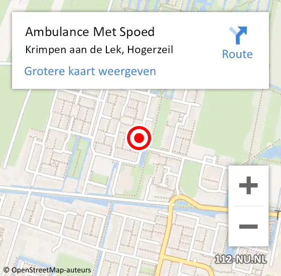 Locatie op kaart van de 112 melding: Ambulance Met Spoed Naar Krimpen aan de Lek, Hogerzeil op 1 december 2017 06:39