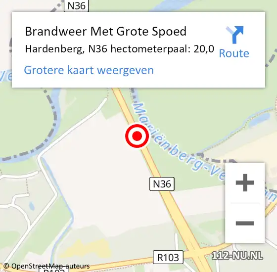 Locatie op kaart van de 112 melding: Brandweer Met Grote Spoed Naar Hardenberg, N36 hectometerpaal: 20,0 op 8 februari 2014 11:32
