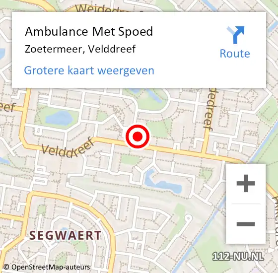 Locatie op kaart van de 112 melding: Ambulance Met Spoed Naar Zoetermeer, Velddreef op 1 december 2017 13:53