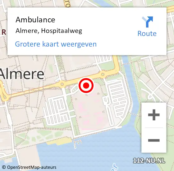 Locatie op kaart van de 112 melding: Ambulance Almere, Hospitaalweg op 1 december 2017 14:07