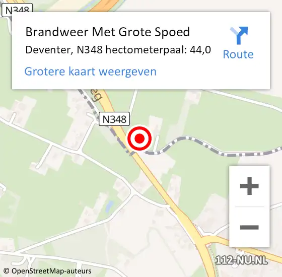 Locatie op kaart van de 112 melding: Brandweer Met Grote Spoed Naar Deventer, N348 hectometerpaal: 44,0 op 1 december 2017 17:26