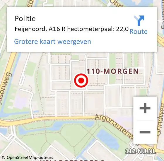 Locatie op kaart van de 112 melding: Politie Feijenoord, A16 L hectometerpaal: 20,1 op 1 december 2017 18:54